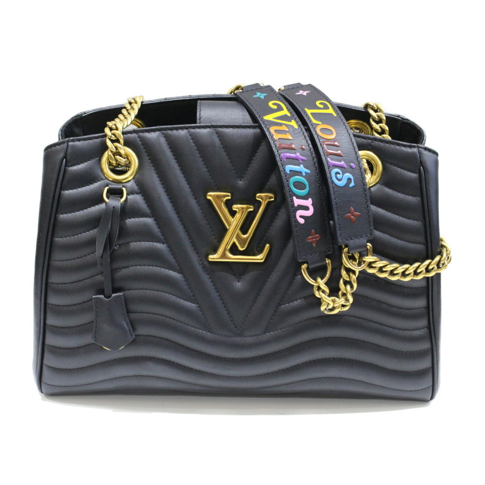Louis Vuitton Wave Chain Tote Shoulder Bag Black Quilted Calf Leather